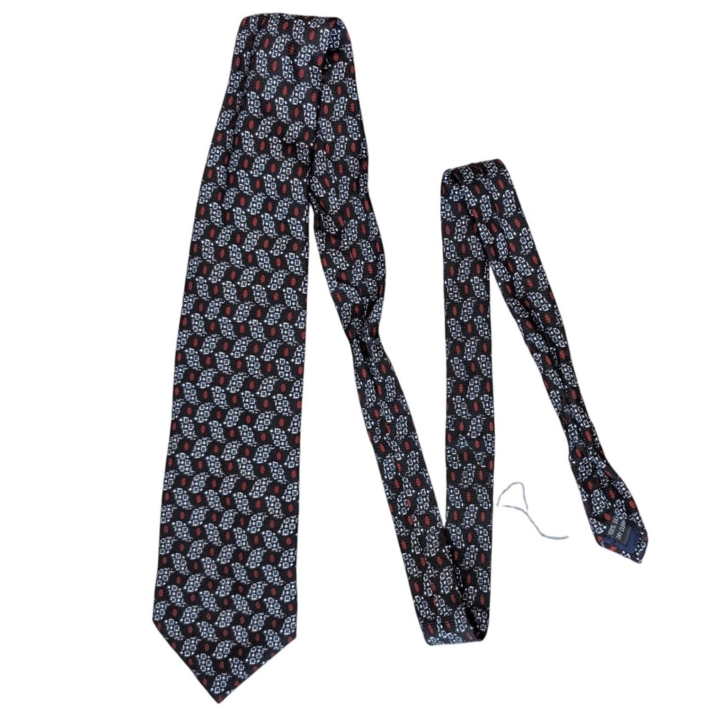 Hassib Silbak Silk Neck Tie Black with White & Red Pattern